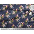 thumbnail image 3 of Soimoi Blue Cotton Voile Fabric Leaves,Floral & American Robin Bird Printed Craft Fabric by The Yard 56 Inch Wide, 3 of 3
