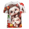 thumbnail image 5 of Autumn Hedgehogs Delight Womens Tops Women's Fashion Casual Short Sleeve Flower Print Round Neck Pullover Top Blouse, 5 of 7
