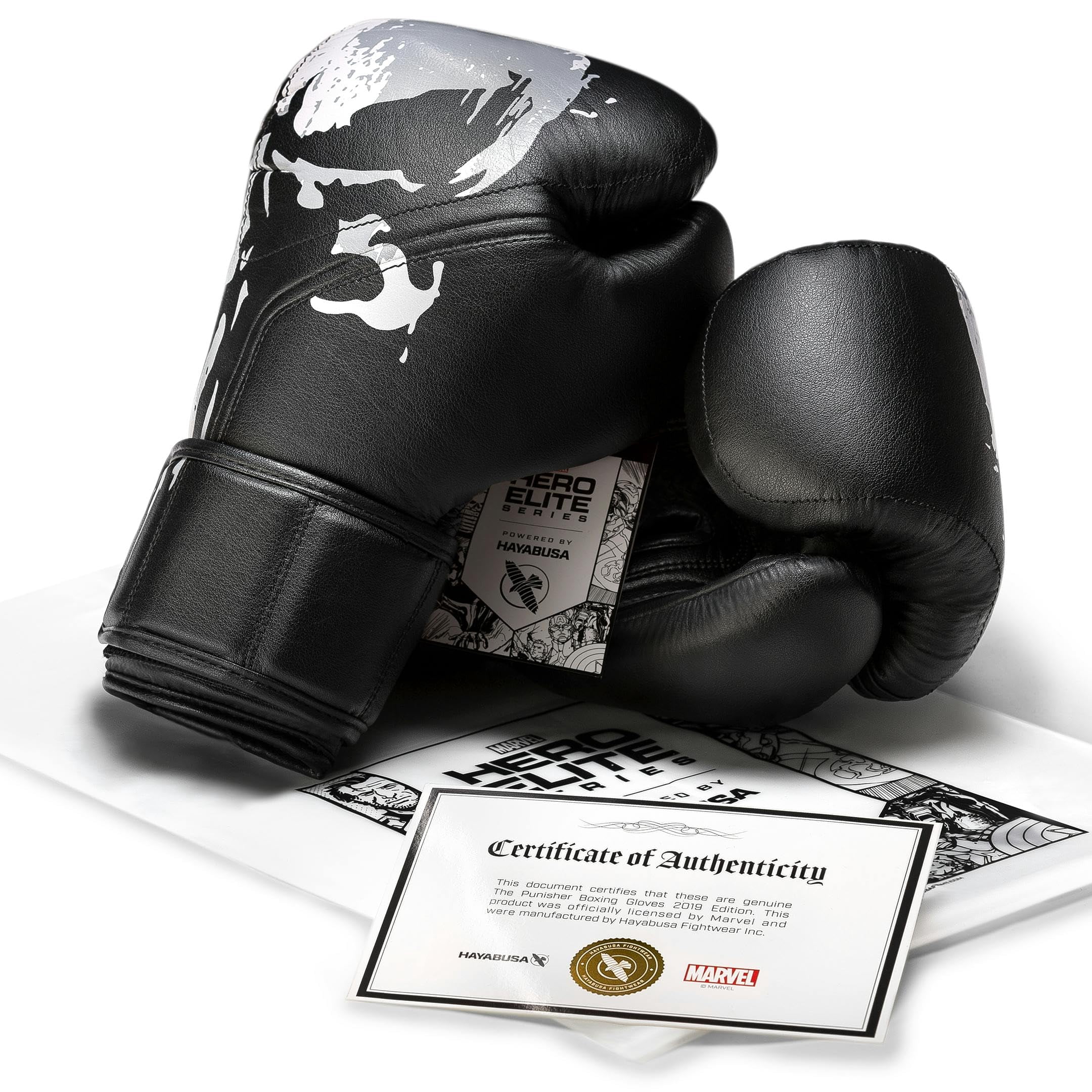 Hayabusa Marvel Hero Elite Boxing Gloves for Men and Women - The Punisher, 16 oz