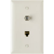 Legrand - Pass & Seymour TPTELTVLACC10 One Telephone One F Type Coax in One Gang Wall Plate Easy Install, Light Almond
