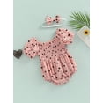 thumbnail image 3 of Bagilaanoe Summer Baby Girls Romper Infant Heart Print Puff Short Sleeve Jumpsuit 6M 12M 18M 24M Bodysuit + Headwear, 3 of 9