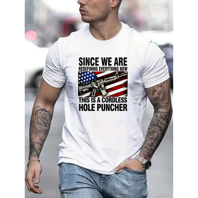 Camiseta creativa para hombre con estampado gráfico "Hay una perforadora inalámbrica", informal, de manga corta y cuello redondo, ligeramente elástica, ideal para verano y actividades al aire libre.