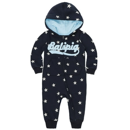 

Baby Hooded Rompers Boy Girl Long Sleeve Overalls Jumpsuit Long Sleeve Bodysuit Outfits Deep Blue 12-18 Month
