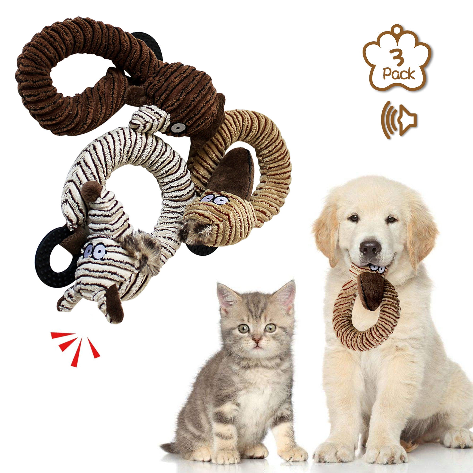 Kepooman No Stuffing Squeaky Dog Toy for Small Medium Large Dog, Pet Plush Animals Chew Toy for Teething Chewing and Playtime, Set of 3 Kepooman No Stuffing Squeaky Dog Toy for Small Medium Large Dog, Pet Plush Animals Chew Toy for Teething Chewing and Playtime, Set of 3