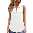 thumbnail image 2 of ZunFeo Womens Sleeveless Polo Top, White Breathable Eyelet Shirt with Zip Front, Stretchy Fitted Casual & Business Casual Summer Top,Size XL, 2 of 9