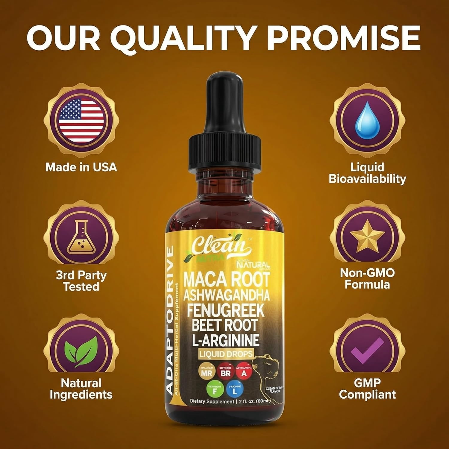 Clean Nutraceuticals Alpha Roots with Tongkat Ali Shilajit Ashwagandha Turkesterone Fadogia Agrestis Liquid Drops 2oz - 1 Pack