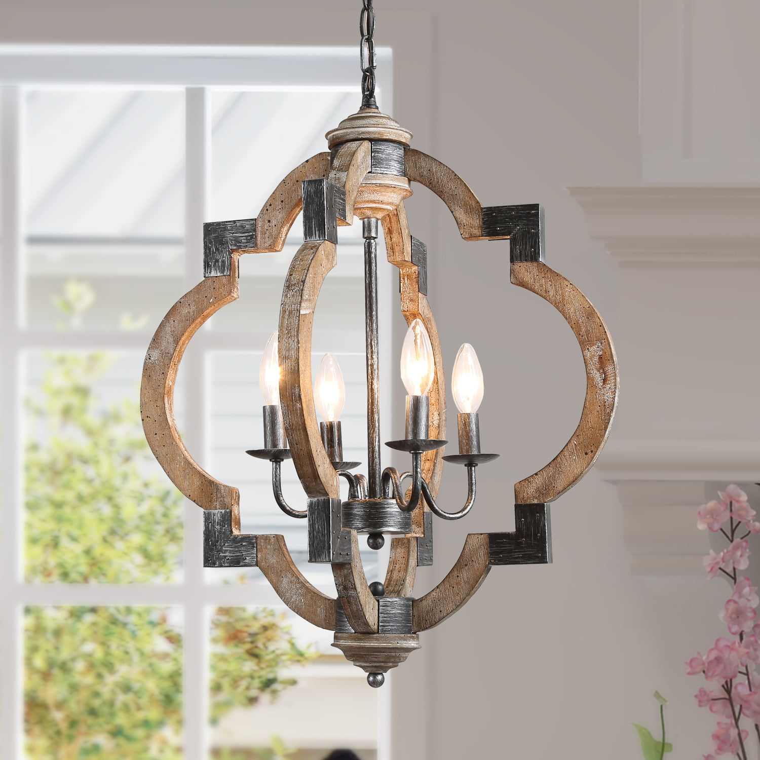 Farmhouse Distressed Wooden Chandelier light with 4 lights ...