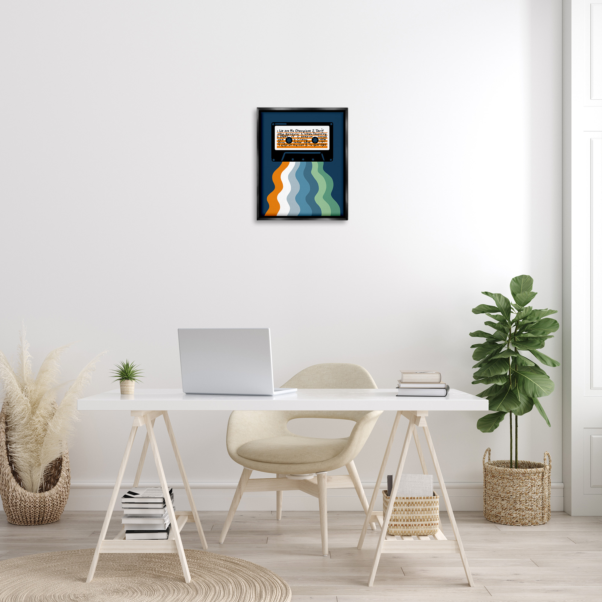 Stupell Industries Mix Tape Cassette Novelty Painting Black Floater Framed Canvas Art Print Wall Art, 17 x 21