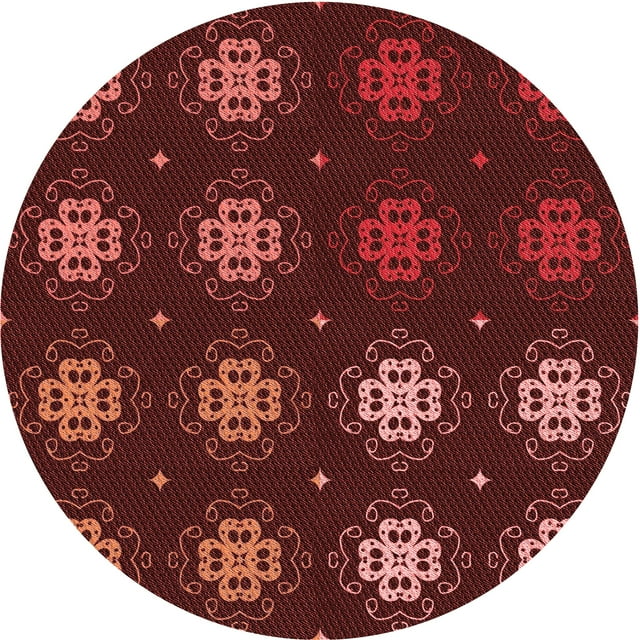 Ahgly Company Machine Washable Indoor Round Transitional Grapefruit Red Area Rugs, 4' Round