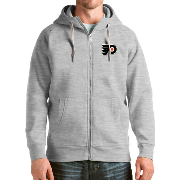 Men's Antigua Heathered Gray Philadelphia Flyers Logo Victory Full-Zip Hoodie