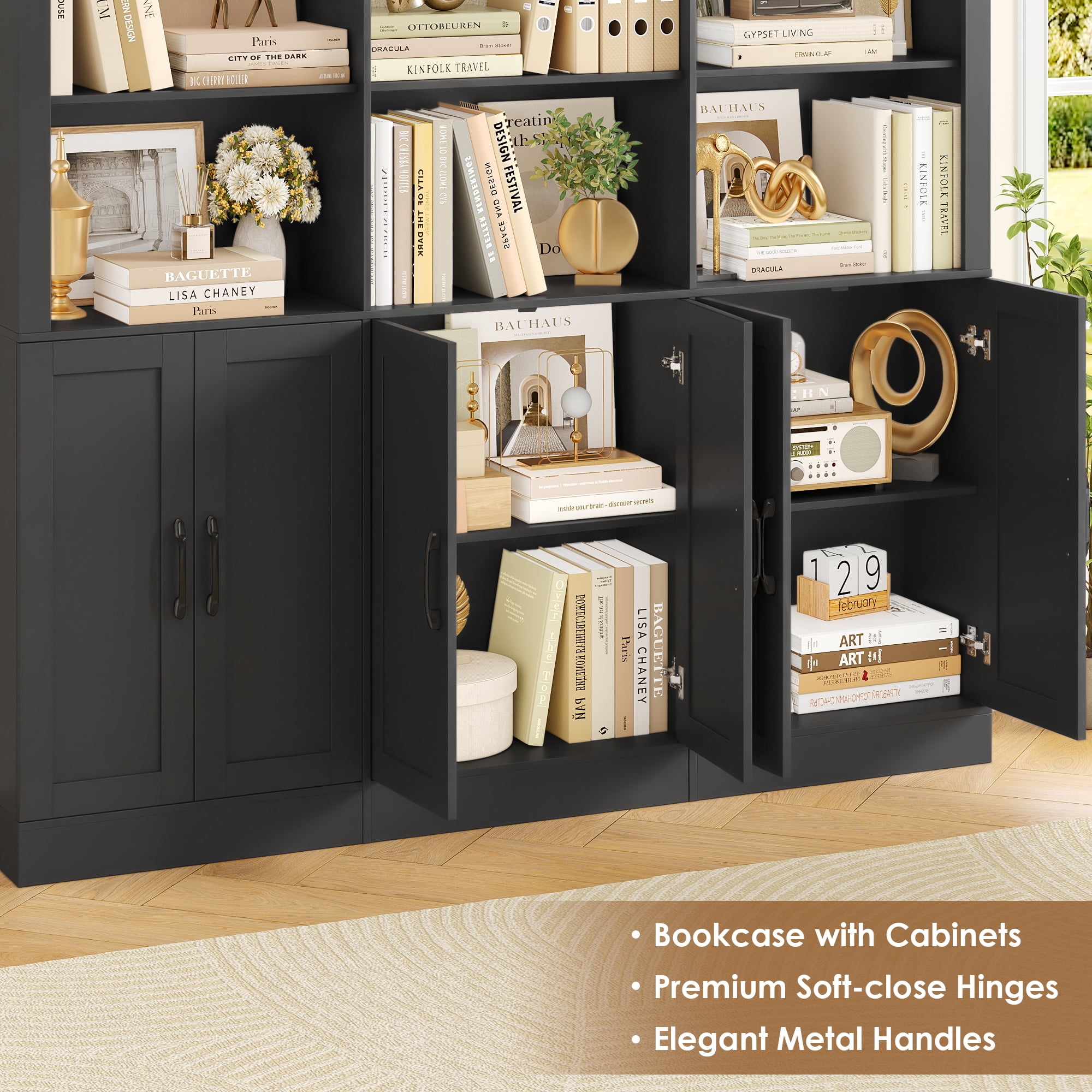 Homfa 70″ Tall Bookshelf and Bookcase with Cabinets, 63'' Wide Triple Row Display Shelves, 15 Cubes 5-Tiers Large Bookcase for Living Room Home Office, Black
