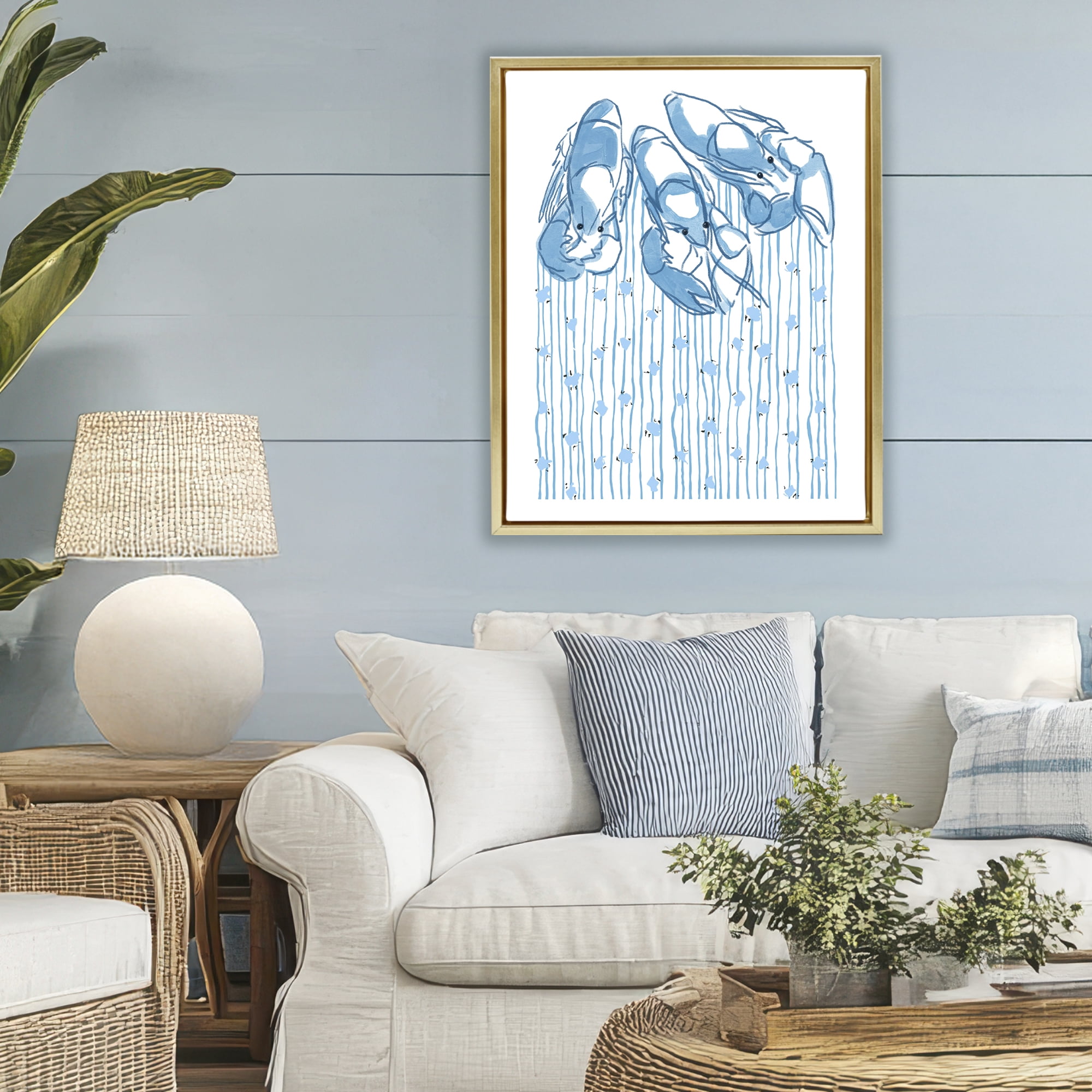 Stupell Industries Lobster Trio with Strings Gold Framed Floater Canvas Wall Art, design by Melissa Tilley