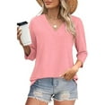 thumbnail image 4 of Texiao 3/4 Length Sleeve Women's Tops V Neck Casual Tunic Tops Basic Shirts Loose Fit Blouse, 4 of 9