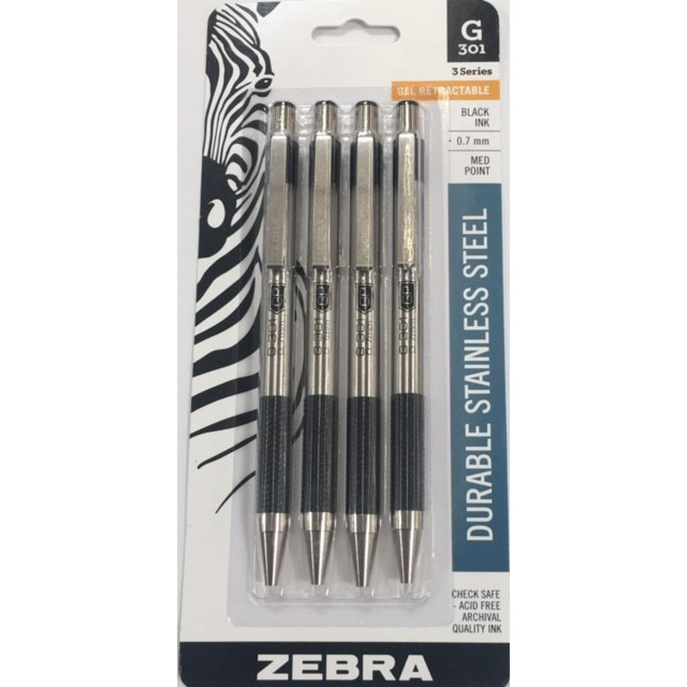Zebra Pen G301 stainless steel retractable gel pen, 0.7mm, black Ink
