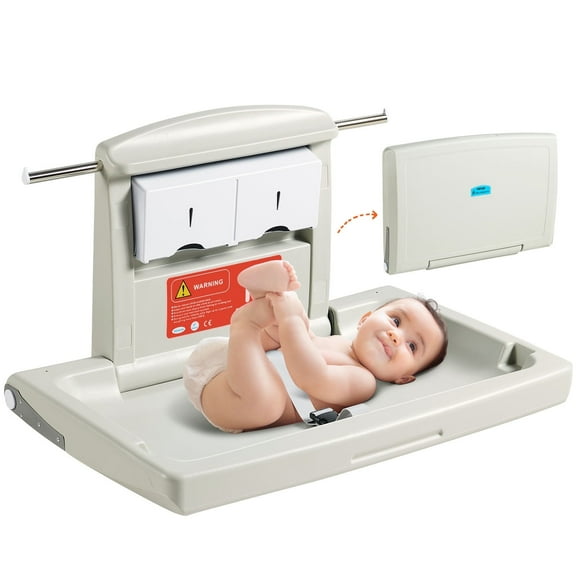 VEVOR Wall-Mounted Baby Changing Station, Foldable Diaper Change Table with Safety Straps and Hanging Rods, for Newborns & Infant