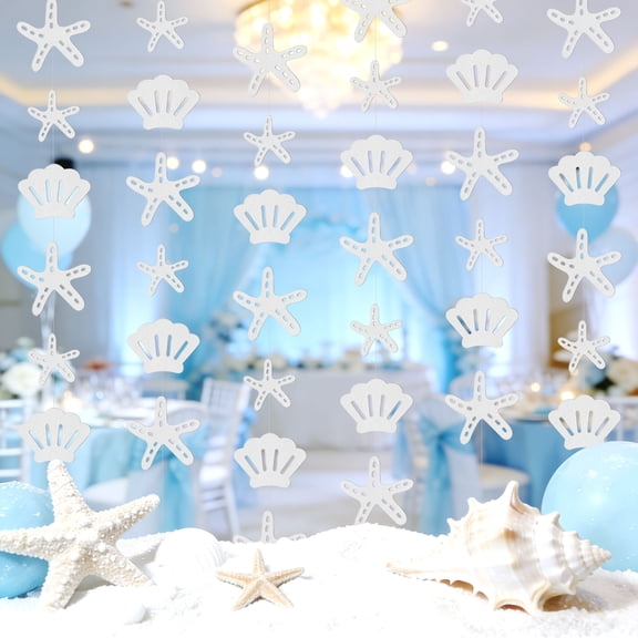 Ocean Theme Decorative Garlands - Shell & Starfish Design 6-Pack Hanging Decor for Parties & Home