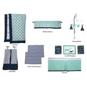 Bacati - Noah Tribal Mint/Navy 10-Piece Nursery in a Bag 100% Cotton Percale Unisex Crib Bedding Set with 2 crib fitted sheets