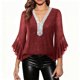 thumbnail image 2 of Ounisa Women's Ruffle 3/4 Sleeve Sparkly Tops Sequin V Neck Blouses Dressy Fall Shirts, 2 of 9