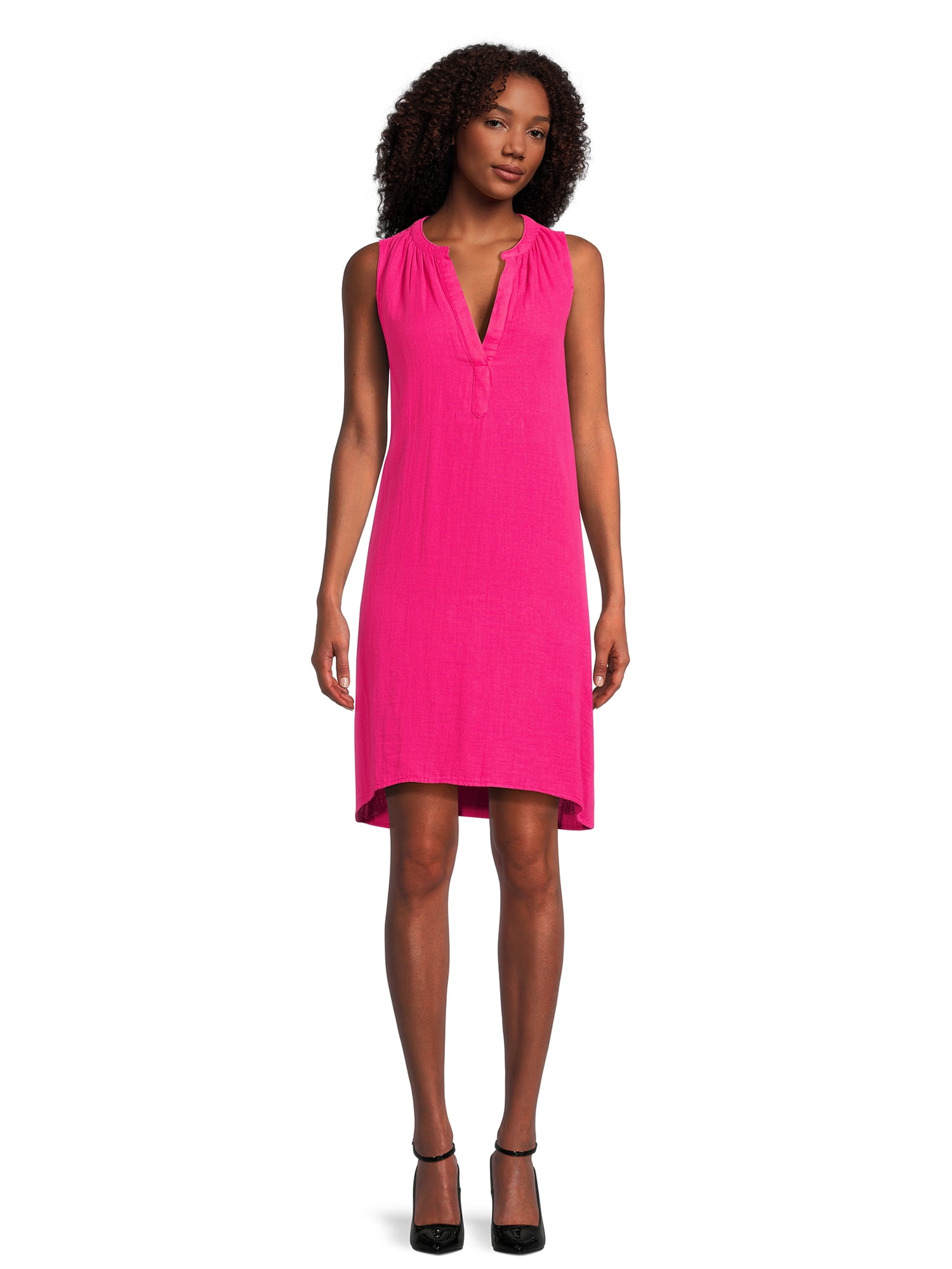 Time and Tru Women's Cotton Sleeveless Double Cloth Dress, Sizes XS-XXXL