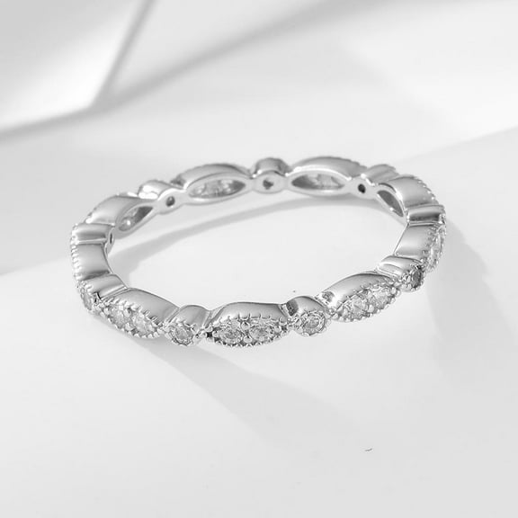 Shineofdiamond Art Deco Design Stacking Half Eternity Marquise Round Simulated Diamond CZ Wedding Band Ring 925 Sterling Silver Choose Yellow Gold/Silver/Rose Gold Color