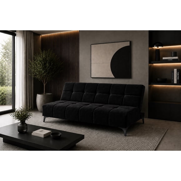 Sofa Cama Reclinable El Bazar Store New York Terciopelo Negro Futón 3 posiciones Sala