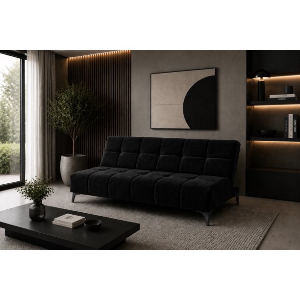 Sofa Cama Reclinable El Bazar Store New York Terciopelo Negro Futón 3 posiciones Sala