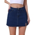 thumbnail image 1 of Faldas de mezclilla mini de línea A de cintura alta con abertura lateral para mujeres INSPIRE CHIC L azul oscuro, 1 of 6