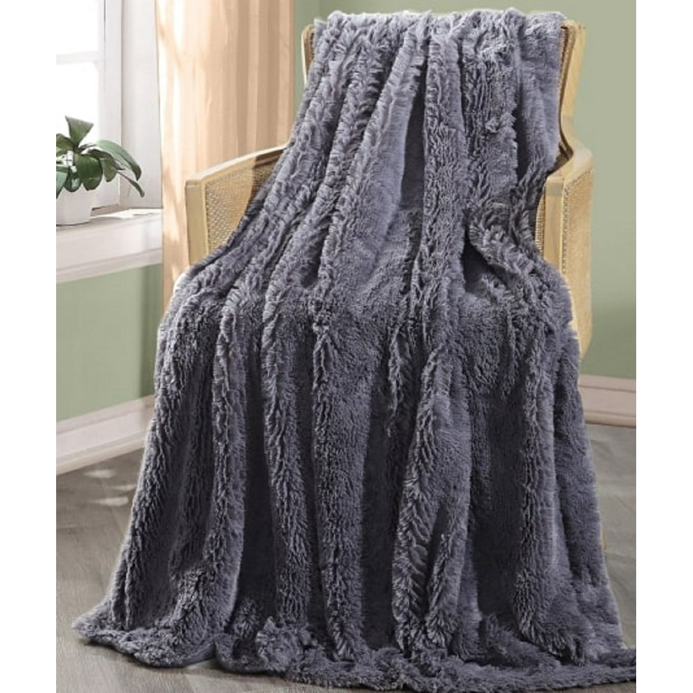 Ultra Lush Shaggy Faux Fur Throw Blanket (50" x 60") Grey Walmart