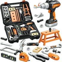 LINXUXIE Kids Tool Set with Electronic Toy Drill, Realistic Toy Tools with Tool Box for Toddler, Kids Construction Toy, Birthday Gifts for Kids 1-3 3-5 5-8 Year Old