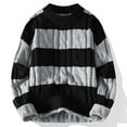 thumbnail image 6 of Fall Sweaters For Men Crewneck Loose Thickened Striped Knit Mens Workout Jacket,Grey,3XL, 6 of 6