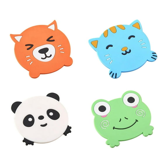ULTNICE 4PCS Soft Silicone Coasters Animal Coasters for Drinks Protect Desk from Hot Cups Round Assorted Color