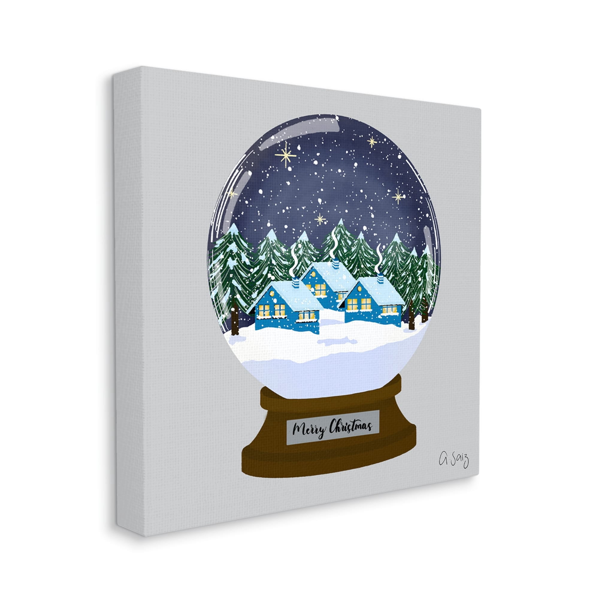 Stupell Industries Merry Christmas Winter Snow Globe Holiday Painting Gallery Wrapped Canvas Print Wall Art