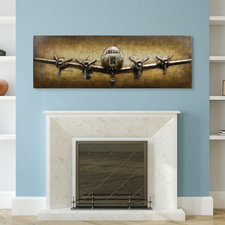 Empire Art Direct Retro Airplane Propeller Wall Sculpture - 3D Metallic Grey, 24x16 Inches, Ready To Hang