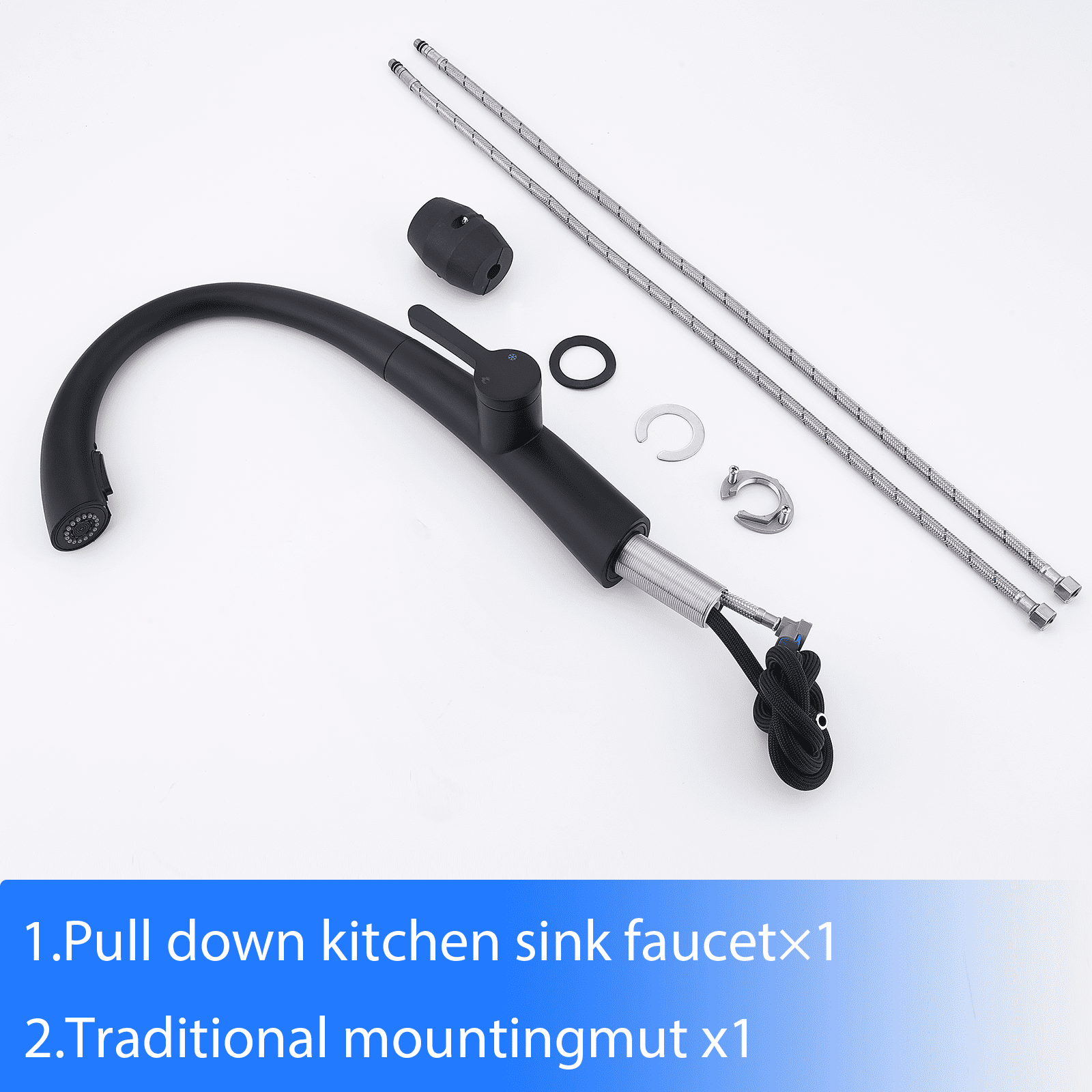 Izzovium Stainless Steel Pull Out Kitchen Faucet, Single Handle High-Arc Matte Black Faucet with 1.5GPM Flow, 360° Rotation & Dual Spray Modes, 27.56" Hose for Easy Cleaning
