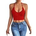 thumbnail image 2 of Womens Spaghetti Strap V-Neck Ribbed Tank Tops for Women 2025 Slim Fitted Soft Camisole Basic Layering Shirts Red XS, 2 of 9