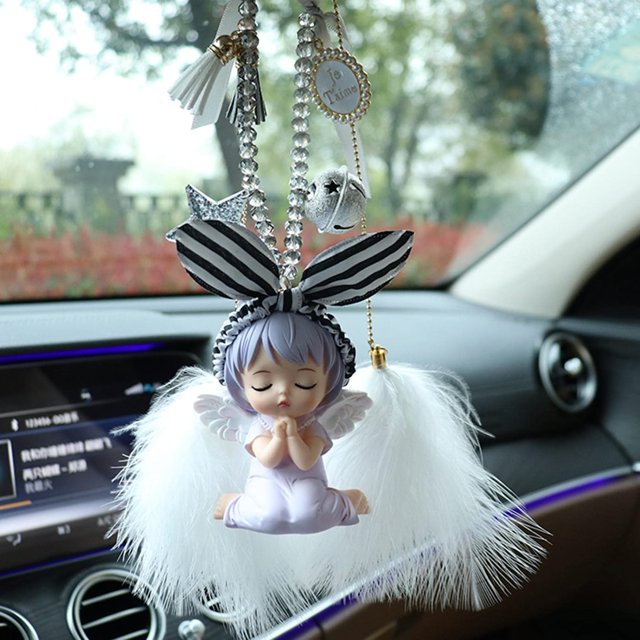 Interior del colgante del coche, adorno del coche del ángel de la niña columpio, adorno de los encantos del espejo retrovisor, espejos interiores del automóvil, suministros para hombres y mujeres del coche, decoración interior del vehículo lindo accesorios del coche mujeres ER