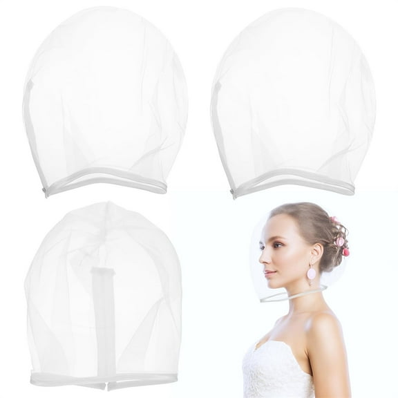 Triani 3Pcs Makeup Face Hair Cover Protection Washable Zipper Closure Breathable Beauty Hood for Clothes Travel Wedding Beauty Shop Artist(White)
