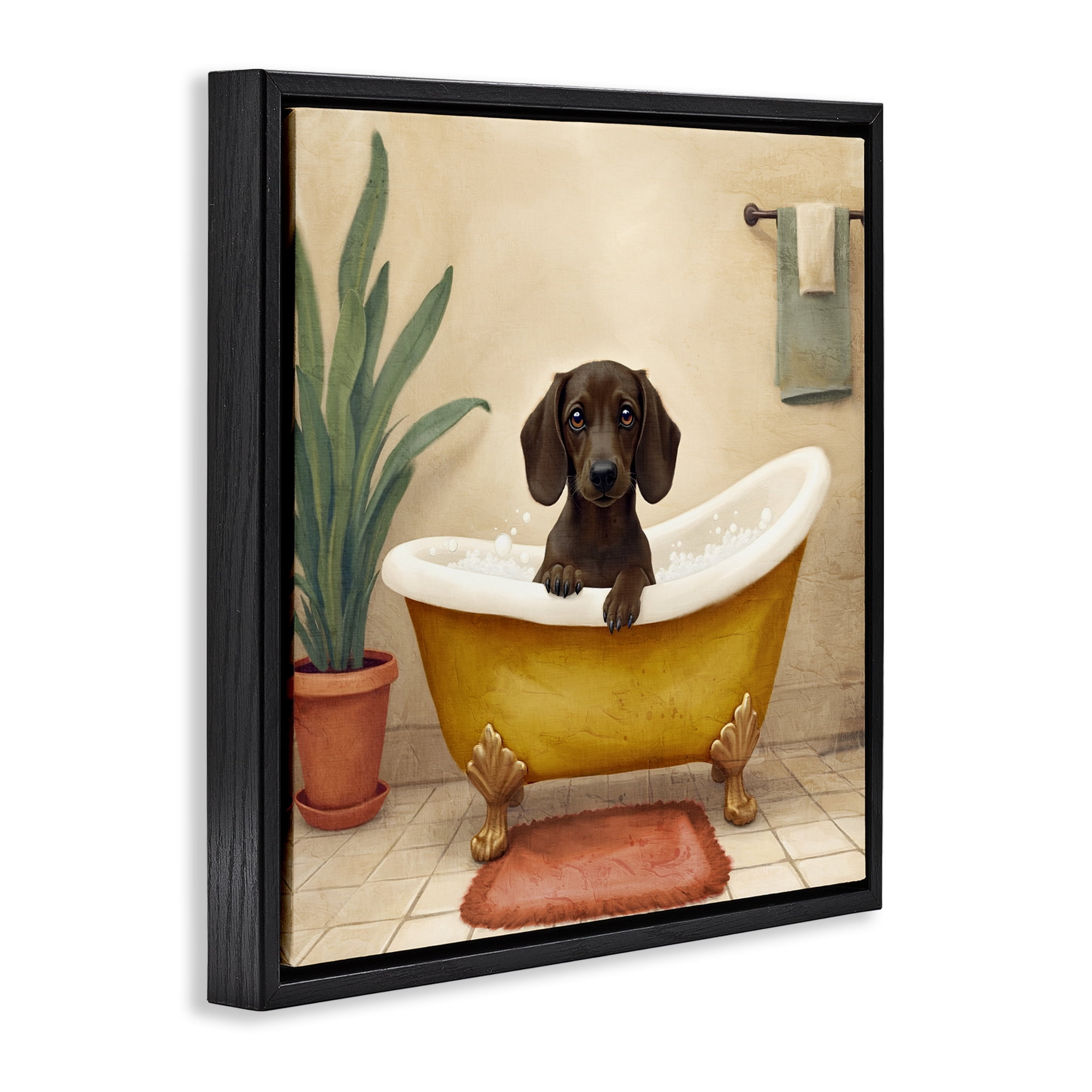 Stupell Industries Bubble Bath Brown Dog Black Framed Floater Canvas Wall Art, design by Kim Allen
