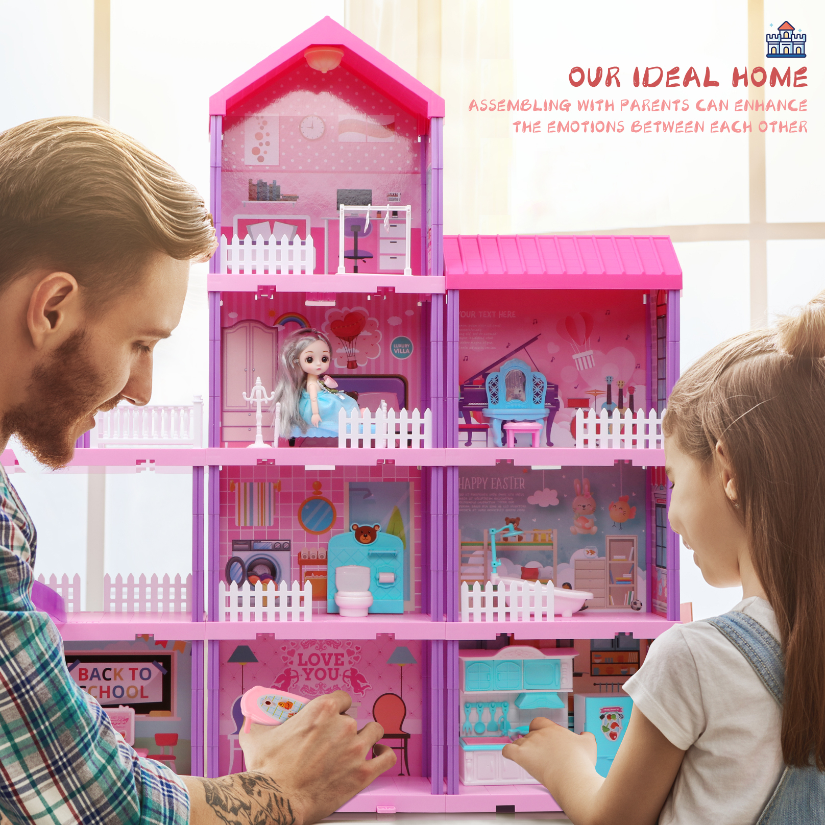 Carsky 36-Inch Dollhouse Playset, 11 Rooms with Lights photo 4