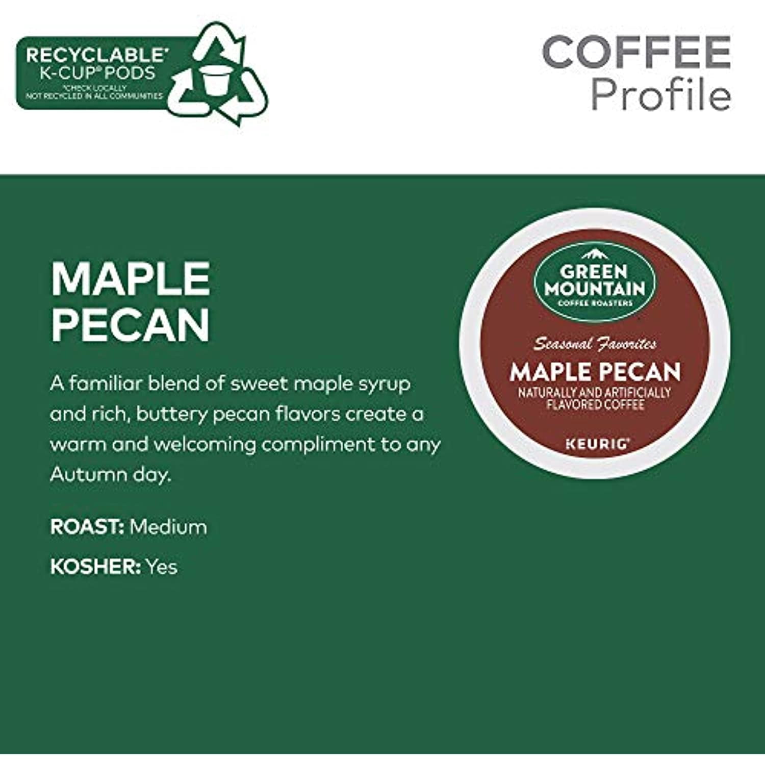 Green Mountain Coffee, Maple Pecan, Single-Serve Keurig K-Cup Pods, Light Roast Coffee, 48 Count (2 Boxes Of 24 Pods)
