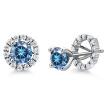 Gem Stone King 925 Sterling Silver Earrings Persian Blue Moissanite and Moissanite (2.02 Cttw)