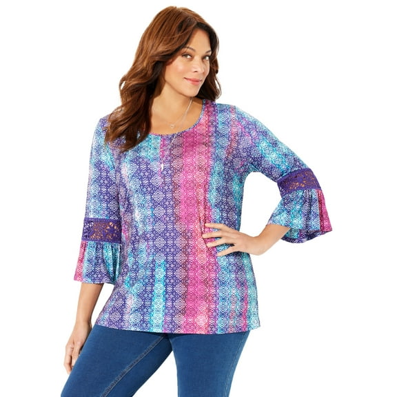Catherines Women's Plus Size Dream Drape Bella Crochet Trim Top