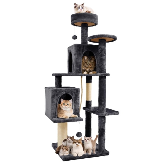 Large Cat Tree Tower 59in for Indoor Cats, 2 Condos & Scratch Posts