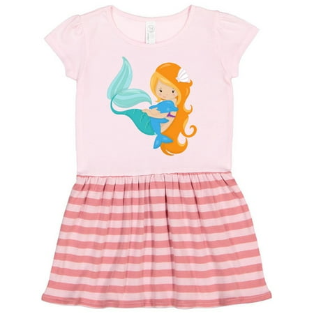 

Inktastic Mermaid And Dolphin Mermaid With Orange Hair Gift Toddler Girl Dress