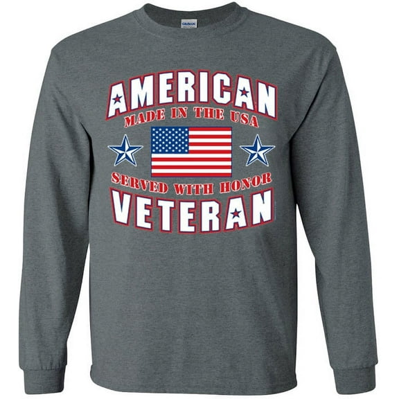 American Veteran T-shirt Men's Long Sleeve Tee Gray
