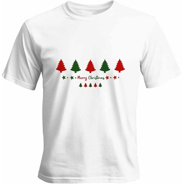 Camisetas gráficas informales de manga corta con árbol de Navidad rojo y verde para hombre