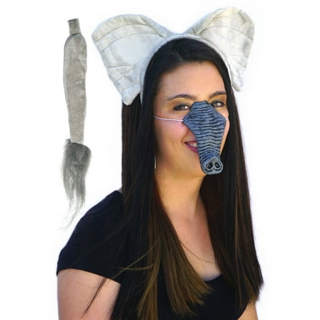 Elephant Ears, Tail, Nose Costume Kit Accessories Set Gray Grey Adult Teen Set