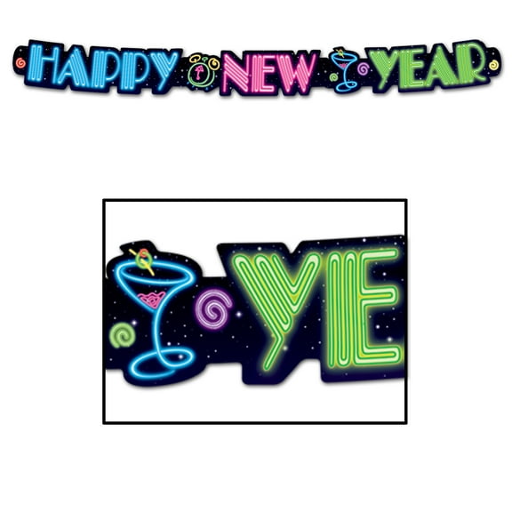 Happy New Year Streamer, Neon, 3" x 3', (4/Pkg)