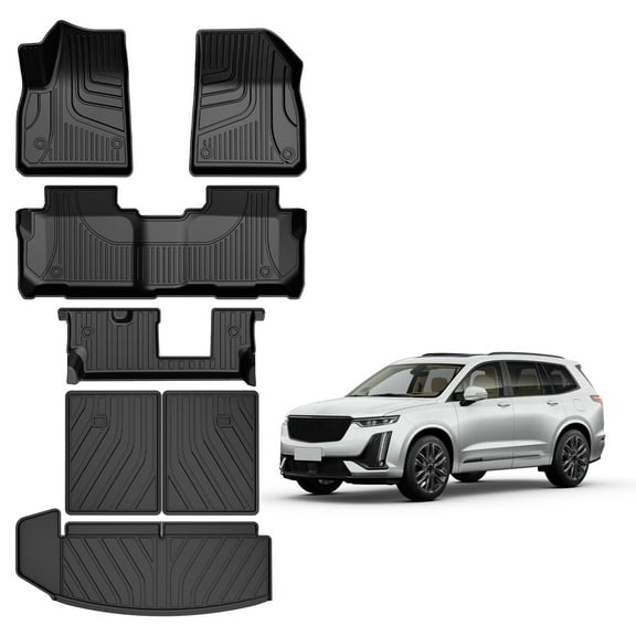 DIKSOAKR Full Set Floor Mats and Cargo Liner and Backrest mat for Cadillac XT6 2020-2025 7-Seater All Weather TPE Includes 1st 2nd 3rd Row Floor Mats Waterproof Protectors