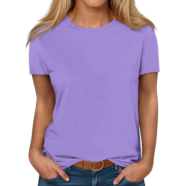 Timegard Hauts d'Été pour Femmes Col Rond Manches Courtes T-Shirts Basiques Confortables Hauts Amples Décontractés Blouses